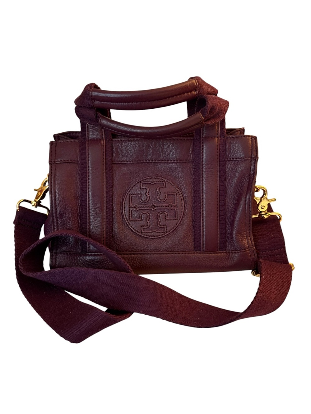 Tory Burch Burgundy Leather Mini Tote with Removable Strap
